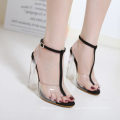 2019 New Style T-shape Large Size Transparent PVC Upper with Clear Thick High-Heeled Sandals Women